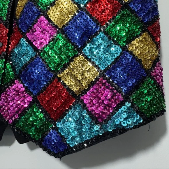 JC 001 USA Vintage Rainbow Sequins Show Vest Size L Large